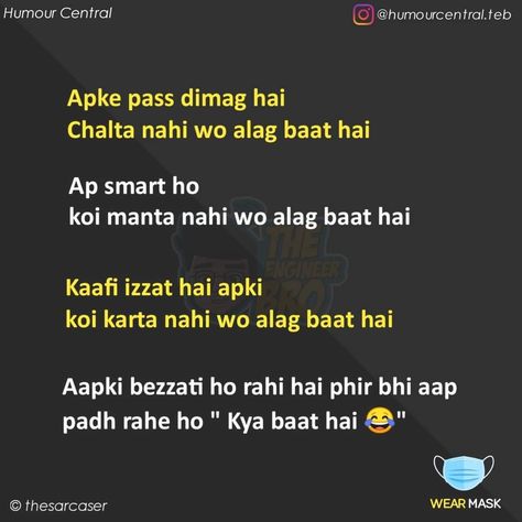 Funny Shayari Hindi Jokes, Shayari In Hindi Funny, Super Funny Jokes, Funny Shayari, Funny Words To Say, Funny Memes Images, Funny Puns Jokes, Funny Attitude Quotes, Funny Girly Quote