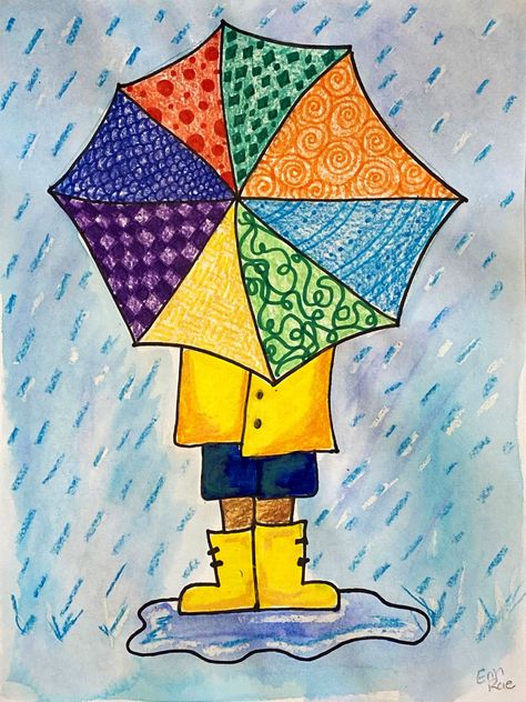 Rainy Day Art For Kids, Rainy Day Art Project, Cute Umbrella Drawing, Rainy Day Painting Ideas, Rain Art Project, Rain Art Projects For Kids, Umbrella Painting Ideas, Umbrella Art Projects For Kids, Umbrella Art Project