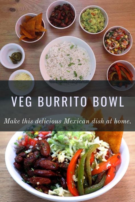 Vegetarian burrito bowl recipe with step by step photo & a recipe video. This healthy burrito bowl is a completel meal in itself. Burrito Bowl Vegetarian Recipe, Veg Burrito Bowl, Easy Burrito Bowl Recipe, Veg Burrito Recipe, Burrito Bowl Vegetarian, Veg Burrito, Vegetarian Burrito Bowl, Healthy Burrito, Healthy Burrito Bowl