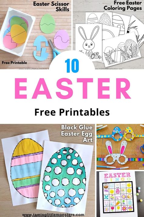 10 Awesome Easter Free Printables for Kids. Printable crafts and activities for preschool and kindergarteners, all with an Easter theme. #freeprintable #easter #toddler #preschool #kindergarten Free Easter Printables For Kids, Easter Activities For Preschool, Free Easter Coloring Pages, Easter Crafts Preschool, Easter Bunny Colouring, Play Based Learning Activities, Easter Egg Art, Free Printable Crafts, Bunny Coloring Pages