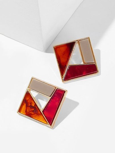 Hair Earrings, Jewellery Making Ideas, Gold Jewelry Gift, Stone Accessories, Square Stud Earrings, Geode Earrings, Western Earrings, Square Earrings Studs, Square Stud