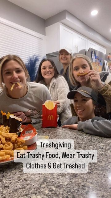 Krista Strader on Instagram: "Trashgiving. My new favorite girls night. 🍻 Everyone brings their favorite fast food, wears old sweats & has a few drinks! #Friendsgiving #Trashgiving" Trashy Outfits, Girls Night, Bring It On, Drinks, How To Wear, Instagram