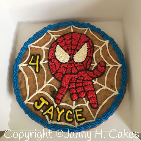 Spider-Man cookie cake Spider Man Cookie Cake, Spiderman Cookie Cake, Spiderman Pumpkin, Giant Cookie Cake, Spiderman Cookies, Message Cookies, Giant Cookies, Spider Man Cake, Cookie Cake Designs