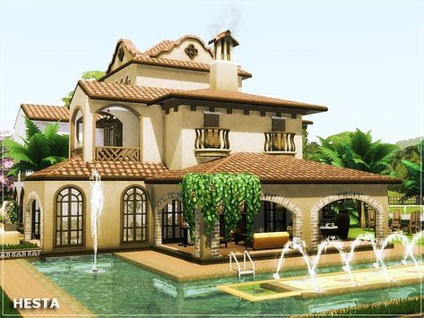 Meditterean House, Spanish Mansion, Lotes The Sims 4, Tuscan Style Homes, Sims 4 House Plans, Sims 4 House Building, Bloxburg Room, Sims 4 House Design, Casas The Sims 4