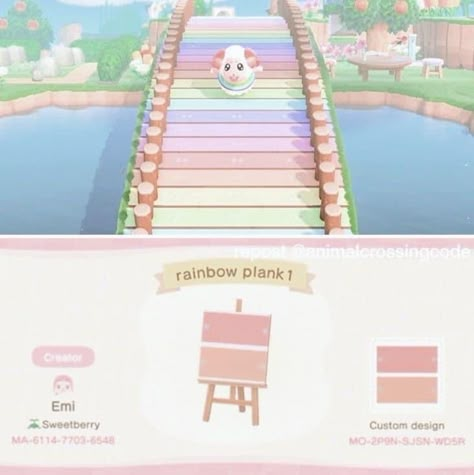 Anch Kidcore, Acnh Furniture, Acnh Colorful, Kawaii Island, Rainbow Island, Pastel Kidcore, Acnh Inspiration, Pink Island, Path Ideas