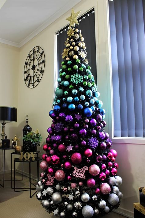 Ombre Christmas Tree, Glamorous Christmas Tree, Rainbow Christmas Tree, Purple Christmas Tree, Christmas Tree Decorating Ideas, Rainbow Christmas, Tree Decorating Ideas, Rainbows Christmas, Elegant Christmas Trees