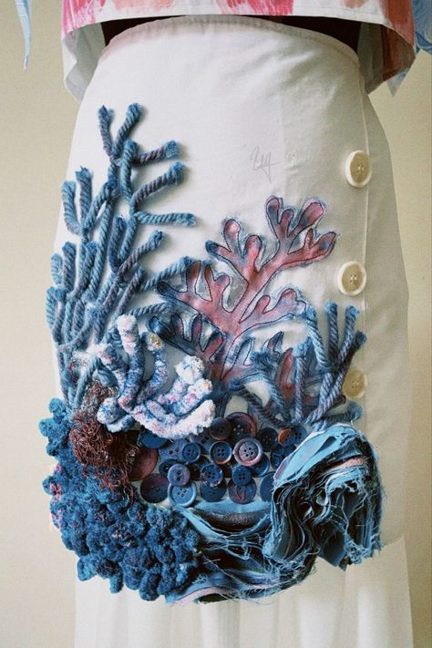 underwater inspired fashion texture from waste pieces Underwater Textile Art, Ocean Fashion Inspiration, Fashion Final Piece, Biomimicry Fashion Design, Sea Life Fashion Inspiration, Ocean Textile Art, Sea Inspired Textiles, Ocean Themed Textiles, Sea Life Inspired Fashion