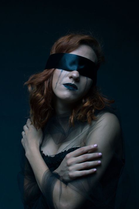 Black Blindfold, Crocodile Tears, Horror Photos, Sweetheart Neckline Dress, Photoshoot Studio, Black Lipstick, Studio Photoshoot, Neckline Dress, Human Behavior