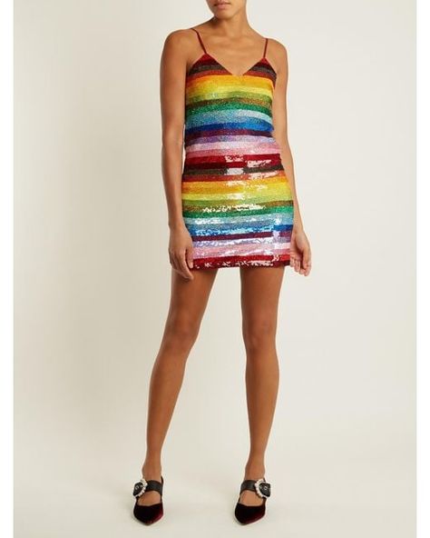 Ashish Rainbow-striped Sequin-embellished Silk Mini Dress | Lyst Australia Sparkly Rainbow Dress, Multi Colored Outfit, Pride Ideas, Rainbow Sequin Dress, Gamine Outfits, Sequin Blazer Dress, Colourful Fashion, Flamboyant Gamine, Short Dresses For Women