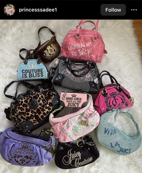 Paris Hilton Juicy Couture, Juicy Couture Aesthetic, 2000s Purse, 2000s Bags, 2000s Juicy Couture, Y2k Bags, Mcbling Fashion, Juicy Couture Purse, Y2k Accessories