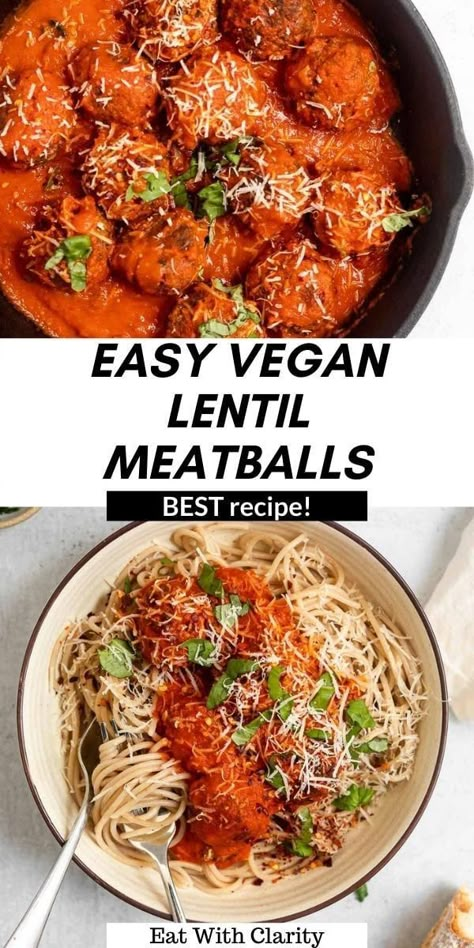 Vegan Lentil Meatballs, Resep Vegan, Lentil Meatballs, Vegan Meatballs, Vegan Lentil, Italian Pasta Recipes, Plant Based Meals, Meatballs Recipe, Tasty Vegetarian Recipes