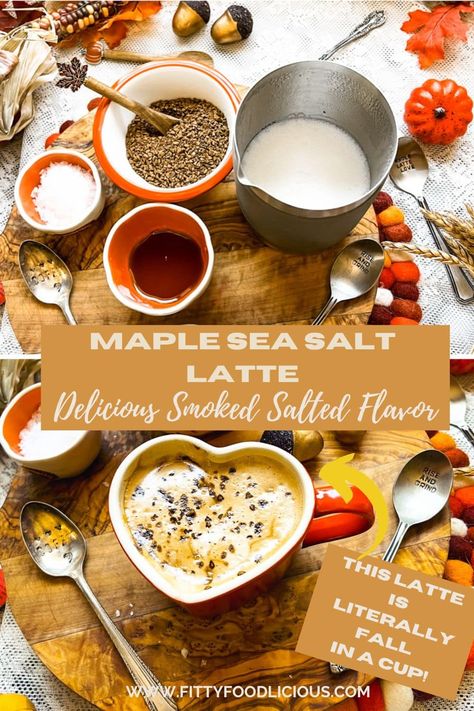 Maple Sea Salt Latte | Delicious Smoked Salted Flavor - Fitty Foodlicious Maple Sea Salt Latte, Easy Espresso, Maple Latte Recipe, Crisp Fall Morning, Maple Latte, Pumpkin Hot Chocolate, Iced Pumpkin Spice Latte, Espresso Drink, Pumpkin Spice Recipe