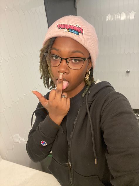 Pink beanie , locs , girl with locs and glasses Beanie And Locs, Beanies With Locs, Locs And Beanies, Locs Beanie, Beanie With Locs, Locs With Beanie, Locs And Glasses, Girl With Locs, Girls Beanie