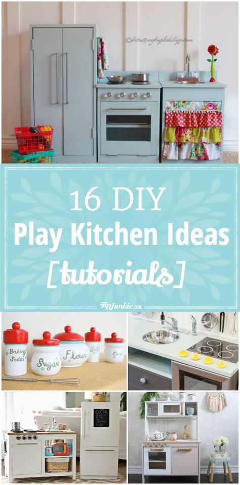 16 DIY Play Kitchen Ideas [tutorials] via @tipjunkie Play Kitchen Diy, Play Kitchen Makeover, Diy Kids Kitchen, Play Kitchens, Kids Play Kitchen, Kitchen Diy Makeover, Diy Play Kitchen, Woodworking For Kids, Easy Wood