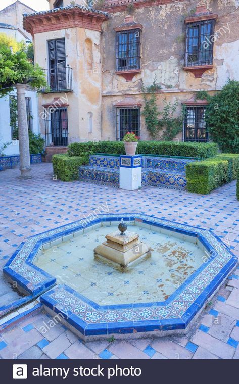 Moorish style tiles fountain, Ronda, Malaga Province, Andalusia, Spain, Europe Stock Photo Moorish Fountain, Style Tiles, Front Entryway, Andalusia Spain, Hacienda Style, Style Tile, Andalusia, Patio Ideas, Water Fountain