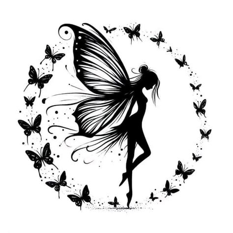 Butterfly Drawing Outline, Faerie Tattoo, Fairy Stencil, Pretty Hand Tattoos, Unicorn Tattoos, Fairy Drawings, Tasteful Tattoos, Tattoos Women, Leg Tattoos Women