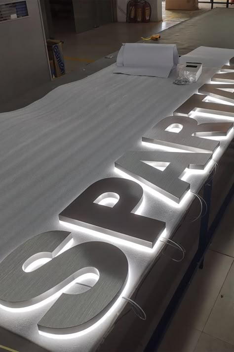 Custom brushed silver letter sign led stainless steel Signage Board, Office Wall Design, Daycare Design, Shop Signage, Backlit Signs, Small Apartment Interior, Signage Display, Interior Signs, Church Stage Design