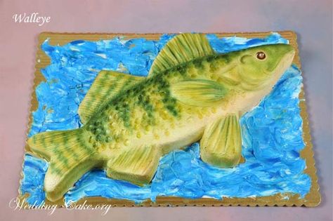 Walleye Cakes, Fish Birthday Cake, Walleye Fish, Happy Birthday Mary, Fish Cake Birthday, Fish Birthday, Creative Snacks, Crazy Cakes, Grooms Cake