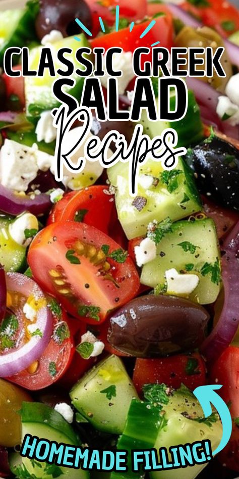 Classic Greek Salad The Best Greek Salad, Greek Pepper Salad, Greek Salad With Beets, Fresh Veggie Salad Recipes, Greek Salad With Meat, Greek Artichoke Salad, Healthiest Salad Recipes, Greek Salad Presentation, Greek Salad Chopped