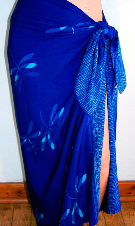 Hawaiian Swimwear, Blue Wrap Skirt, Sarong Wrap Skirt, Blue Sarong, Batik Sarong, Sarong Wrap, Island Fashion, Beach Sarong, Blue Dragonfly