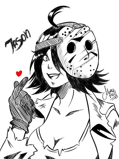 Bishoujo Horror Jason Voorhees (fanart) by MissMonahell on DeviantArt Bishoujo Horror, Jason Voorhees Drawing, Female Horror Characters, Jason Voorhees Art, Always Alone, Jason Vorhees, Horror Movies Funny, Horror Movie Icons, Horror Movie Art