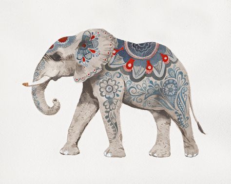 Indian Elephant Art, Elephant Print Art, Mehndi Style, Colorful Elephant, Elephant Theme, Indian Patterns, Indian Elephant, Diamond Painting Kits, 수채화 그림