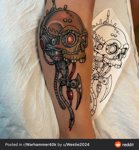 Warhammer Tattoo Ideas, Warhammer 40k Tattoo Ideas, Warhammer 40k Tattoo, 40k Tattoo, Warhammer Tattoo, Servo Skull, Tattoo Espalda, Patchwork Ideas, Funky Tattoos