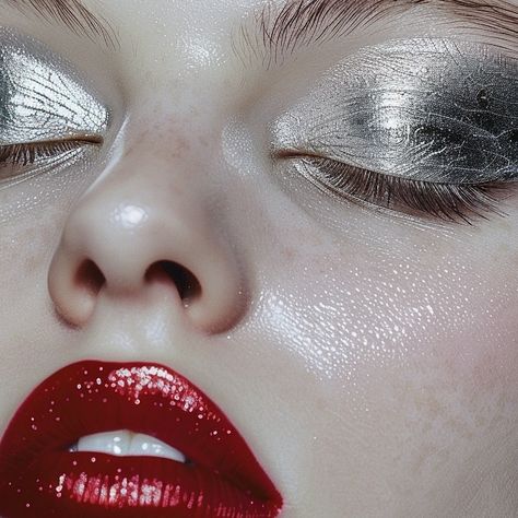 Love metallic finishes and felt inspired by @rabanne Liquid Metal Shot and Drama Lips Glassy in First Red Carpet 🪩 Image by me using… | Instagram Silver And Red Aesthetic, Makeup Artistique, Metallic Aesthetic, Silver Lipstick, Makeup Editorial, Metallic Lipstick, Metallic Lips, Using Instagram, Liquid Metal