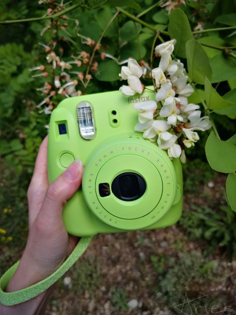 Instax Mini lime green and acacia bloom. Green Aesthetic Camera, Instax Mini 9 Aesthetic, Green Polaroid, Polaroid Instax Mini, 9 Aesthetic, Polaroid Cameras, Instax Mini Camera, Instax Mini 9, Instax Camera