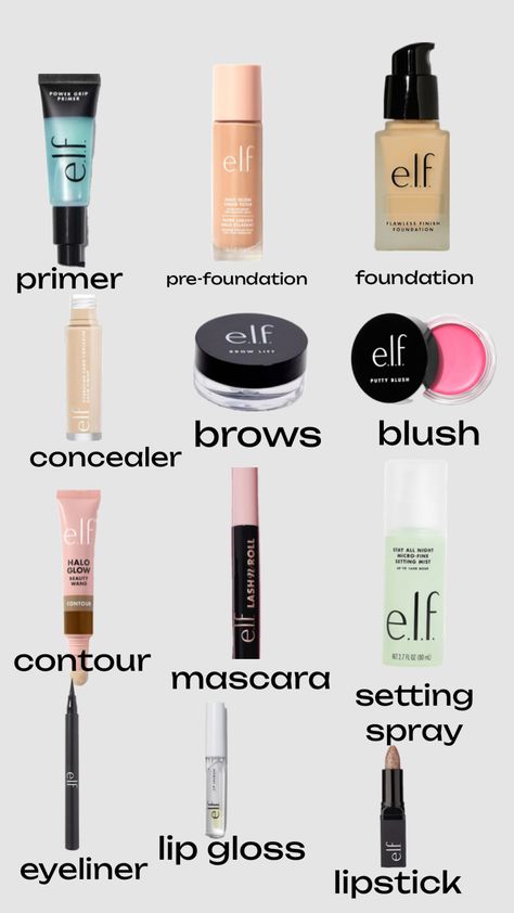 Things You Need For Full Face Makeup, Full Face Makeup Routine, What You Need For A Full Face Of Makeup, Places To Put Makeup On Face, Basic Make Up Product, Elf Make Up Products, Make Up You Need To Get, Full Face Elf Makeup, What Do You Need For A Full Face Makeup