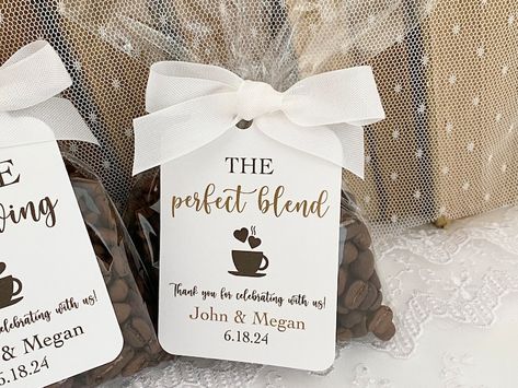 Wedding Coffee Favor Bags, Personalized Coffee Beans Grounds Espresso Favor Bags for Wedding Bridal Shower Love is Brewing the Perfect Blend - Etsy Bridal Shower Brunch Party Favors, The Perfect Blend Coffee Wedding Favor, Coffee Beans Wedding Favor, Coffee Bean Wedding Favors, Love Is Brewing Bridal Shower Theme, Coffee Favors Wedding, Bridal Shower Themes Coffee, Bridal Shower Love Is Brewing, Bridal Shower Ideas Coffee Themed