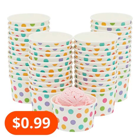 Paper Ice Cream, Sundae Cup, Pink Party Supplies, Dessert Containers, Yogurt Dessert, Ice Cream Cups, Sundae Bar, Rainbow Polka Dots, Ice Cream Birthday Party