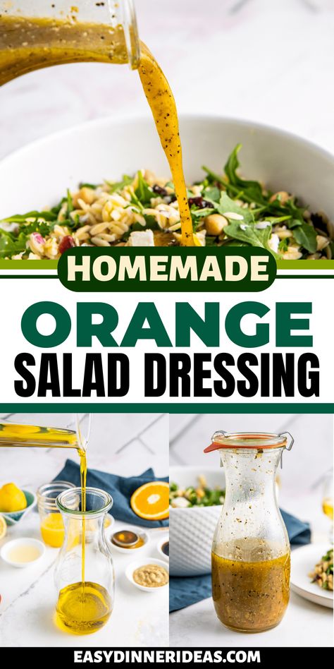 This is the best salad dressing when you want something that goes with any type of salad! Our tangy and sweet Orange Salad Dressing is made with fresh citrus, garlic, vinegar, and honey. Orange Salad Dressing, Sweet Salad Dressings, Honey Salad Dressing, Garlic Vinegar, Light Salad Dressing, Citrus Salad Dressing, Asian Salad Dressing, Best Salad Dressing, Easy Salad Dressing Recipes