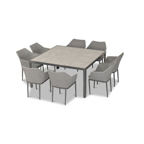 Harmonia Living Tailor 9 Piece Square Dining Set | Perigold Square Dining Table Set, Stone Table Top, Dining Table Dimensions, Outdoor Setting, Square Dining Tables, Table Dimensions, Table Height, Dining Arm Chair, Outdoor Dining Set