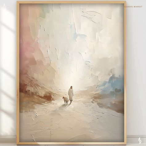 Jesus Abstract Painting, Calming Art Painting, Christian Abstract Art, Jesus Painting Canvases, Christian Illustration Art, Abstract Christian Art, Christian Painting Ideas, Good Shepherd Jesus, Christian Art Painting