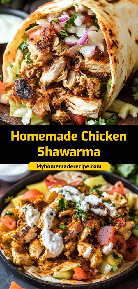 This homemade chicken shawarma is marinated, juicy, and filled with Mediterranean spices. Perfect for wraps or salads! Ingredients: 1 lb chicken thighs, marinated and grilled 1 tbsp shawarma seasoning 1 cup Greek yogurt ½ cup cucumber, sliced Serve this shawarma in pita bread or over rice Middle Eastern Wraps, Swarma Chicken Recipe Greek Yogurt, Chicken Shawarma Spice Blend, Greek Chicken Wrap Recipes, Greek Chicken Shawarma Recipe, Easy Swarma Chicken Recipe, Chicken Thigh Shawarma, Chicken And Pita Bread Recipes, Shred Happens Chicken Schwarma