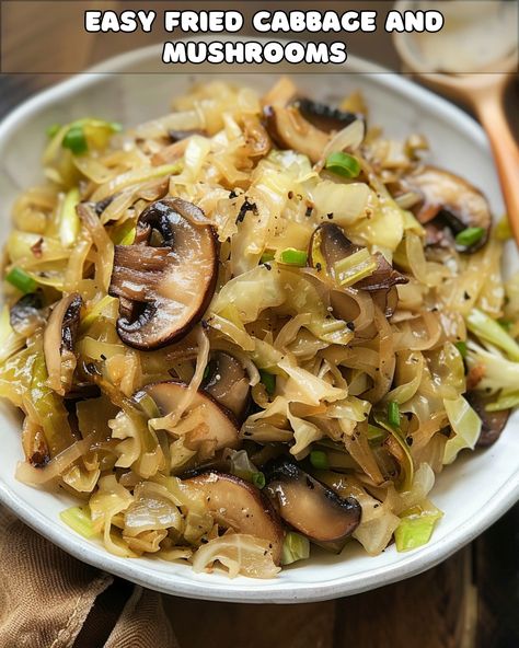 Easy Fried Cabbage and Mushrooms: A Simple and Savory Side Dish Shredded Cabbage Recipes, Easy Fried Cabbage, Cabbage And Mushrooms, Vegetable Noodle Soup, Sauteed Cabbage, Shredded Cabbage, Sweet And Sour Meatballs, Mushroom Dish, Fried Cabbage