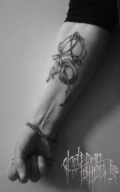 Halfdan tattoo  Handpoke urnes style Urnes Style Tattoo, Viking Images, Viking Tattoos, Tattoo Drawings, Infinity Tattoo, Geometric Tattoo, Vikings, Tattoos