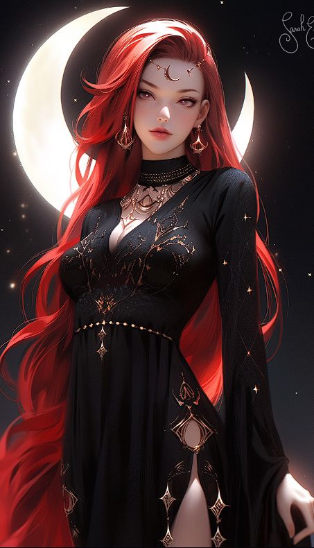 Red Hair Orange Dress, Long Red Hair Aesthetic, Redhead Goth, Red Haired Witch, Red Hair Red Eyes, Woman Profile, Red Goth, Redhead Art, Witch Wallpaper