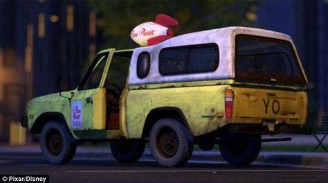 The Pizza Planet delivery truck appears in every Pixar film. It's a 1988 ToYOta Hilux Pickup. (I drive a 1994 ToYOta Pickup.) Pizza Planet Truck, Toy Story Halloween, Pizza Truck, Pixar Animation Studios, Pixar Films, Pizza Planet, Pixar Animation, Pizza Day, Movie Cars