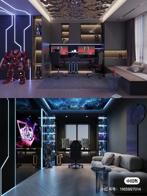 Gamer Boy Room Ideas, Gaming Room Interior Design, Gaming Room Interior, Small Game Rooms, Bedroom Redesign, Pastel Interior, Futuristic Home, Cars Room, Bedroom Decor Inspiration