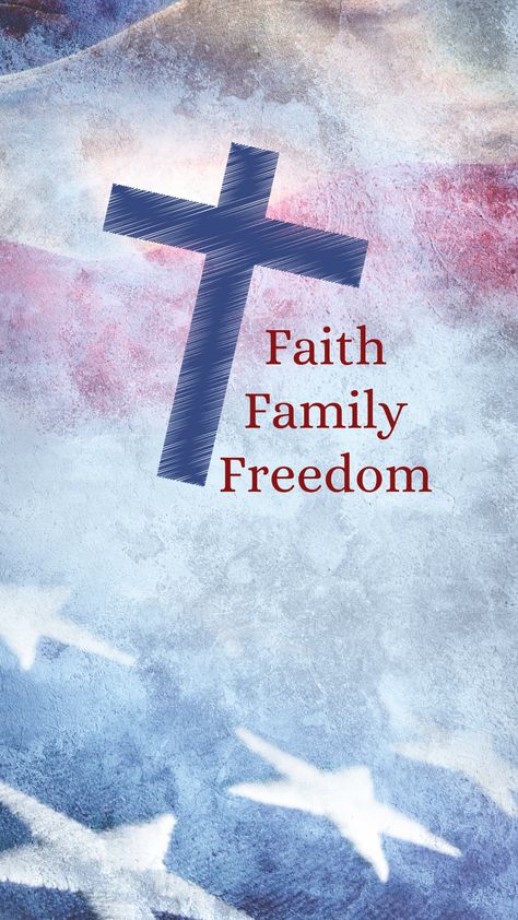 American flag background with a blue cross and faith family freedom written next to it Iphone Christian Wallpaper, Christian Screensavers, Blue Glitter Background, Know Your Worth Quotes, Free Christian Wallpaper, Phone Screensaver, Flower Desktop Wallpaper, Patriotic Cross, 4th Of July Wallpaper