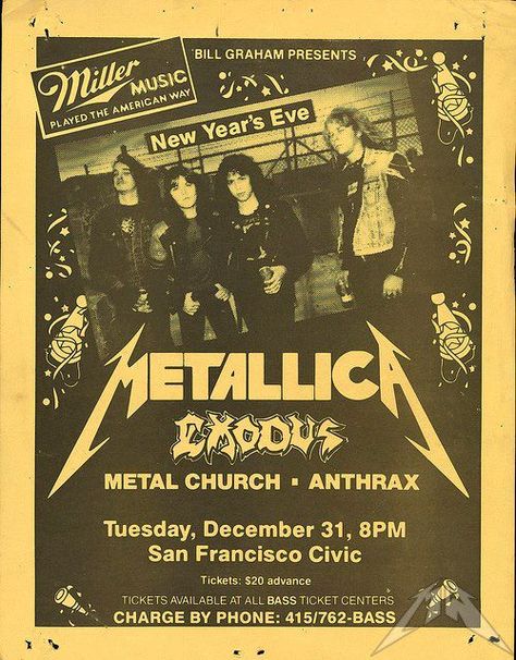 When Metallica shows were cheap, and Anthrax opened for Exodus ... Metallica Poster, Metallica Tour, Metallica Concert, Concert Poster Art, Vintage Concert Posters, Music Concert Posters, Vintage Music Posters, Concert Flyer, Sonic Youth