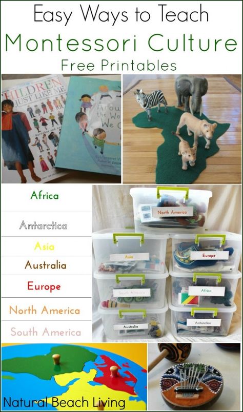 Easy Ways to Teach Montessori Culture with Free Printables, Continent Boxes, Multicultural Books and Activities including Zoology, Science, Botany, Geography, History, Art and Music Continent Boxes Montessori, Culture Activities For Kids, Montessori Culture, Continent Boxes, Culture Activities, Multicultural Activities, Books And Activities, Montessori Geography, Montessori Printables