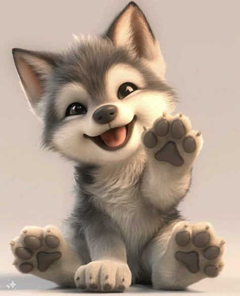 @magicpixelwonders Cute Animal Photos Cartoon, Cute Dog Art Cartoon, Cute Animals Anime Pets, Cute Dog Pictures Cartoon, Puppy Cartoon Wallpaper, Cartoon Puppies, Baby Wolf, Cute Animal Illustration, Animated Animals