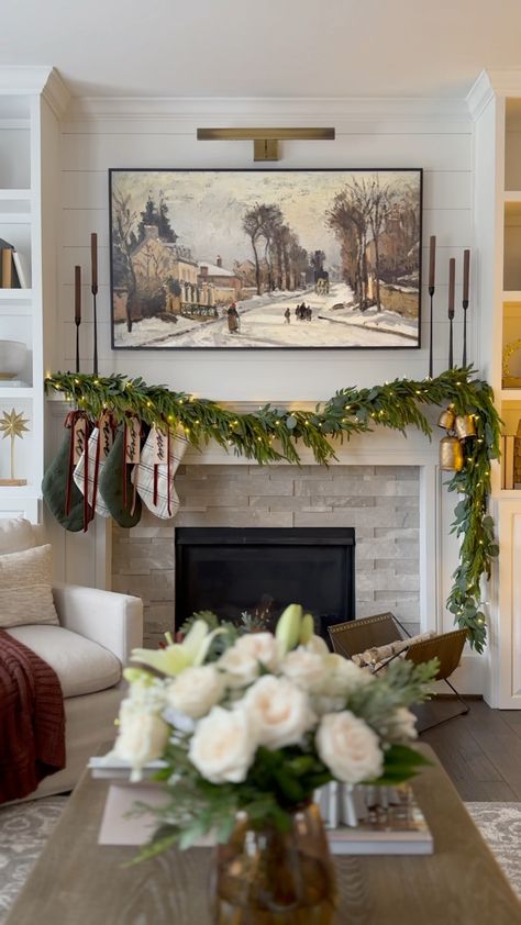 Fireplace Cabinet Decor, Christmas Mantle Tv Above, Mantle Decor Tv Above, Above Stove Christmas Decor, Fireplace With Tv Above Christmas Decor, Garland Under Tv, Christmas Mantel With Tv Above, Mantle Styling With Tv, Fireplace With Tv Above Decor