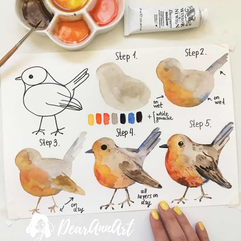 Doodle A, Painting Birds, Learn Watercolor Painting, A Robin, Learn Watercolor, Watercolor Paintings For Beginners, Watercolor Lessons, Diy Watercolor Painting, Watercolour Inspiration