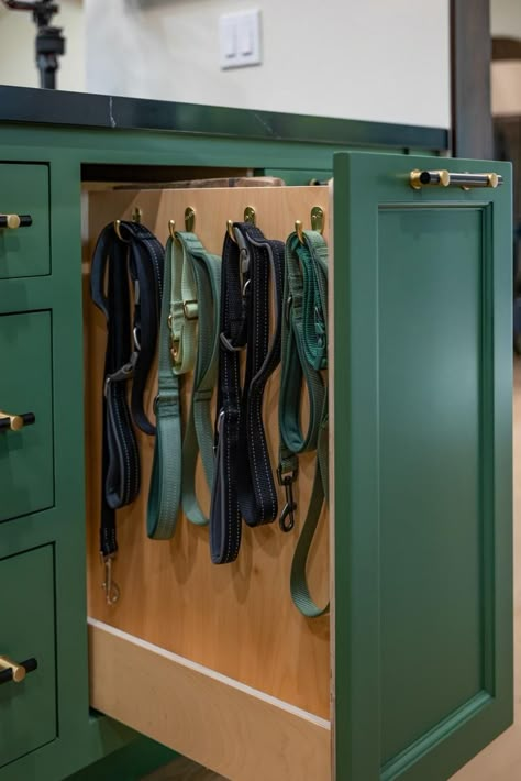 15 pet-friendly home design ideas from hgtv stars Cabinet Dog Food Storage, Dog Food Mudroom, Dog Drawer Organization, Dog Food Built In Cabinet, Dog Storage Closet, Dog Stuff Storage Ideas, Dog Storage Cabinet, Dog Food Cabinet In Kitchen, Pantry Dog Food Storage