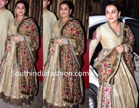 Golden Anarkali, Amrapali Jewels, Shabana Azmi, Simple Ponytails, Polki Earrings, Vidya Balan, Printed Dupatta, Celeb Fashion, Beautiful Gif