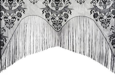 A spooky Halloween curtain Mantle Scarf, Halloween Curtains, Damask Decor, Damask Curtains, Lace Skull, Haunted House Party, Halloween Table Decorations, Halloween Window, Spooky Halloween Decorations